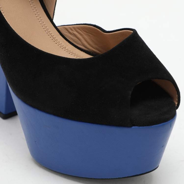 Pre Owned Celine Black Suede Platform Ankle Strap Sandals Size 39.5