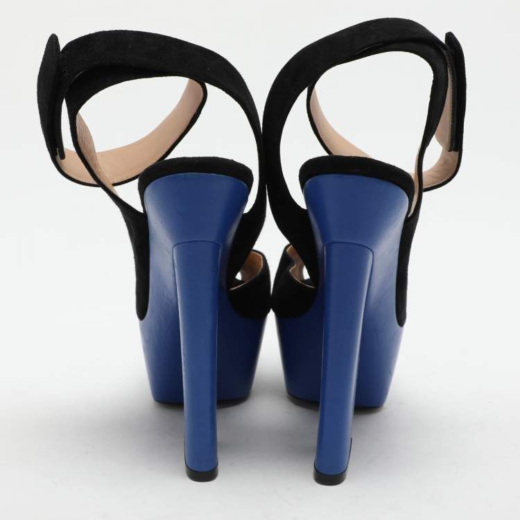 Pre Owned Celine Black Suede Platform Ankle Strap Sandals Size 39.5
