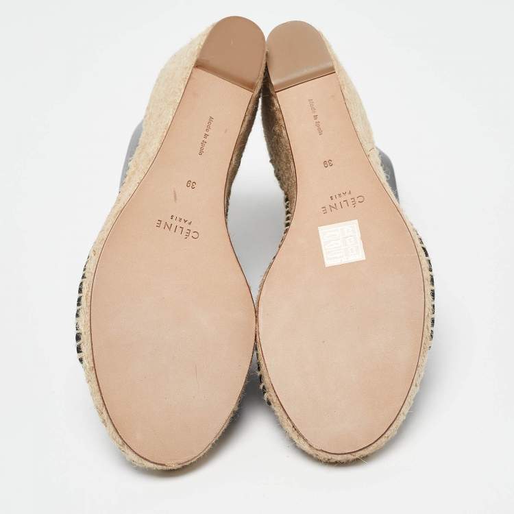 Pre Owned Celine Black Leather Espadrille Wedge Sandals Size 39