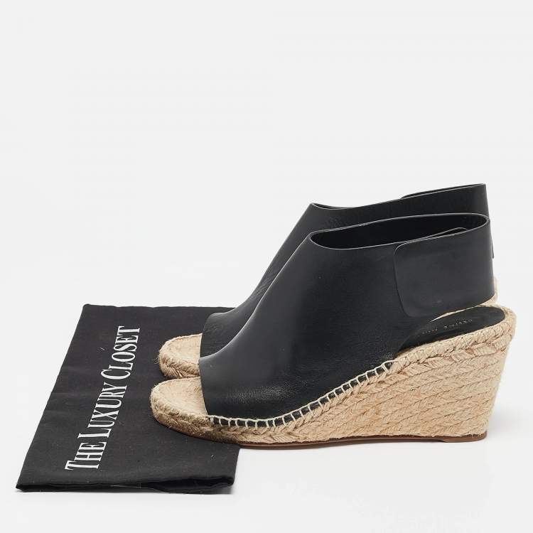 Pre Owned Celine Black Leather Espadrille Wedge Sandals Size 39