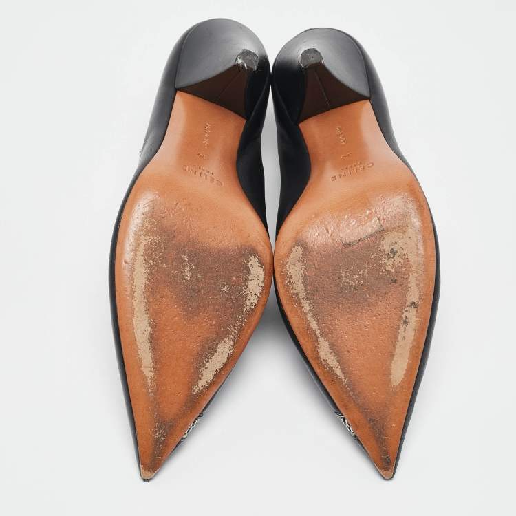 Pre Owned Celine Black Leather V Neck Booties Size 39