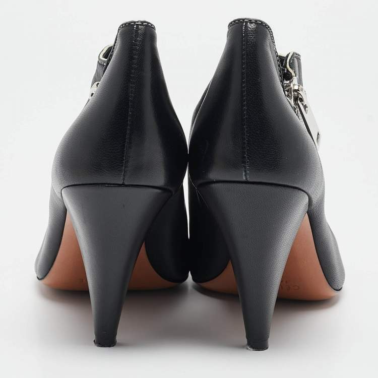 Pre Owned Celine Black Leather V Neck Booties Size 39