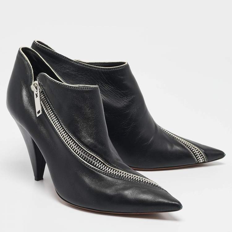 Pre Owned Celine Black Leather V Neck Booties Size 39