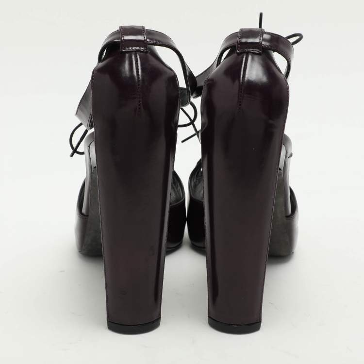 Pre Owned Celine Purple Leather Ankle Tie Up Sandals Size 40