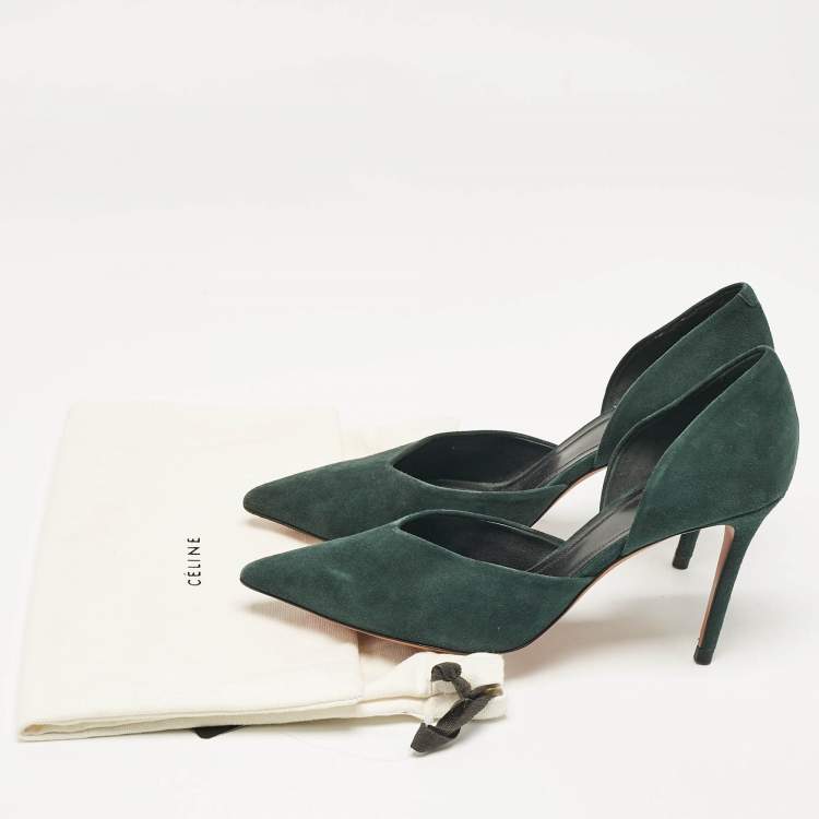 Pre Owned Celine Green Suede Pointed Toe  D'orsay Pumps Size 37