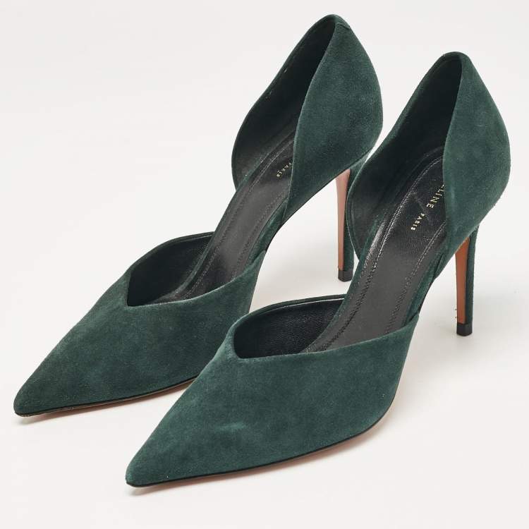 Pre Owned Celine Green Suede Pointed Toe  D'orsay Pumps Size 37