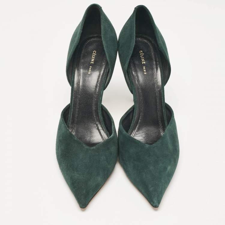 Pre Owned Celine Green Suede Pointed Toe  D'orsay Pumps Size 37