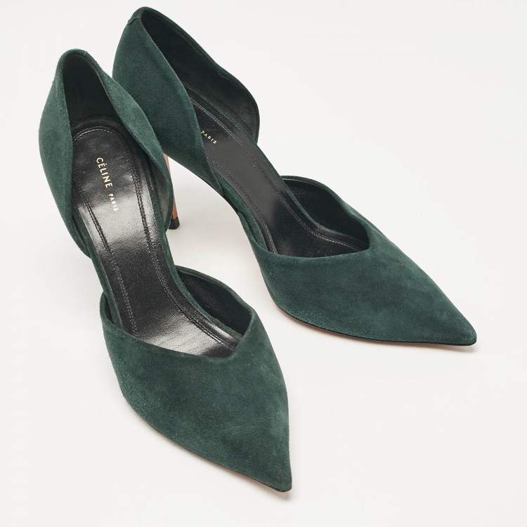 Pre Owned Celine Green Suede Pointed Toe  D'orsay Pumps Size 37