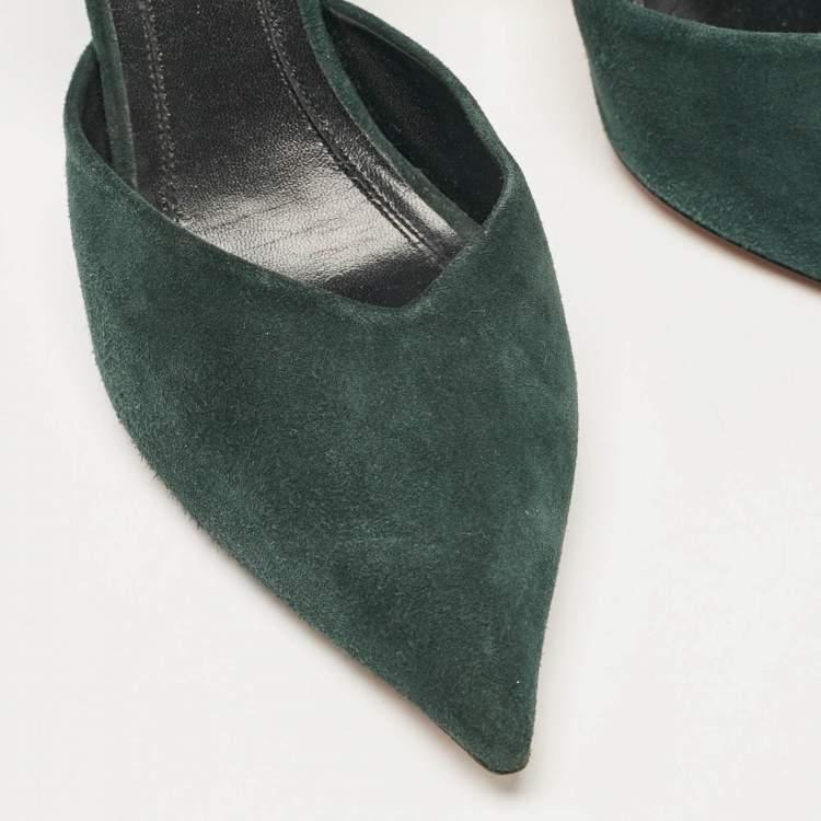 Pre Owned Celine Green Suede Pointed Toe  D'orsay Pumps Size 37