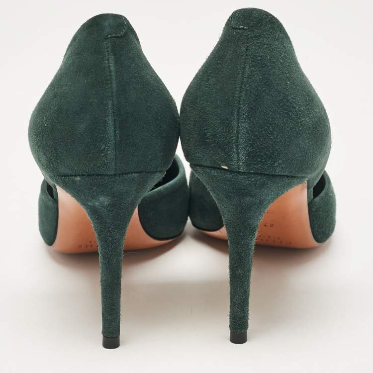 Pre Owned Celine Green Suede Pointed Toe  D'orsay Pumps Size 37