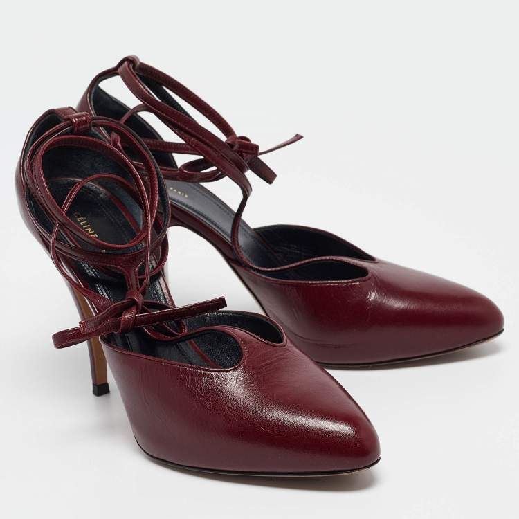 Pre Owned Celine Burgundy Leather Night Out Pumps Size 38.5