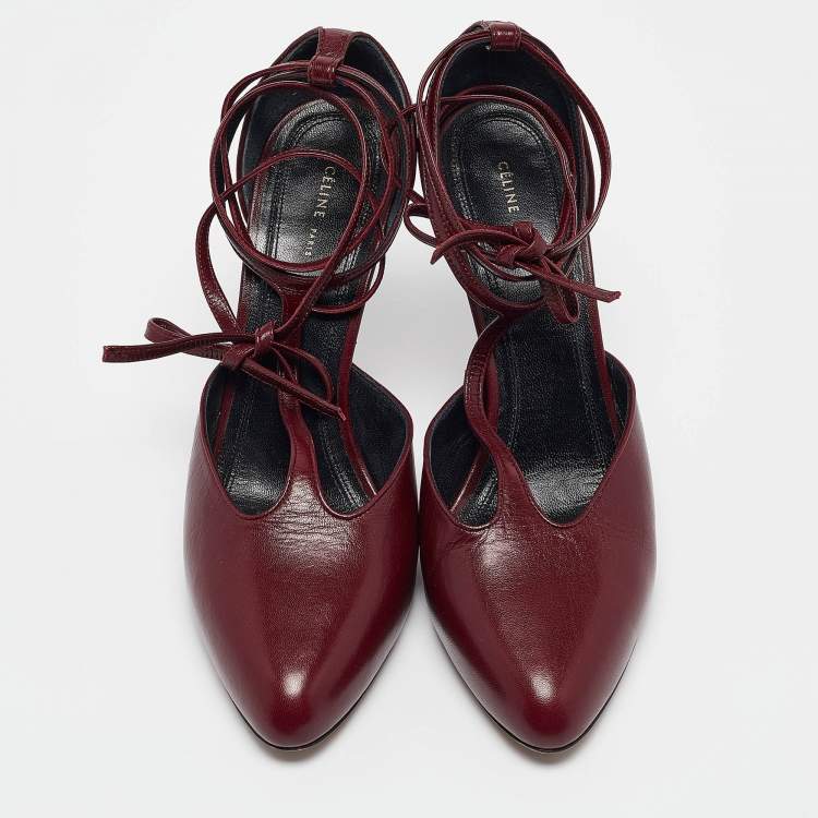 Pre Owned Celine Burgundy Leather Night Out Pumps Size 38.5