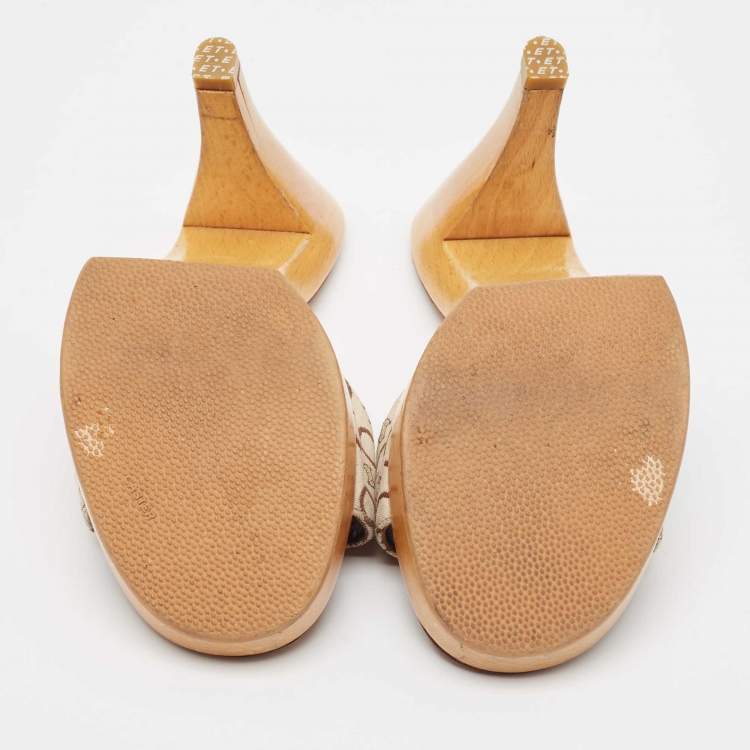 Pre Owned Celine Beige/Brown Logo Print Canvas Platform Slide Sandals Size 37