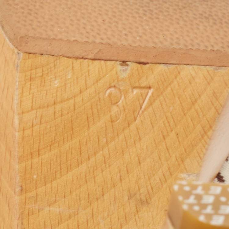 Pre Owned Celine Beige/Brown Logo Print Canvas Platform Slide Sandals Size 37