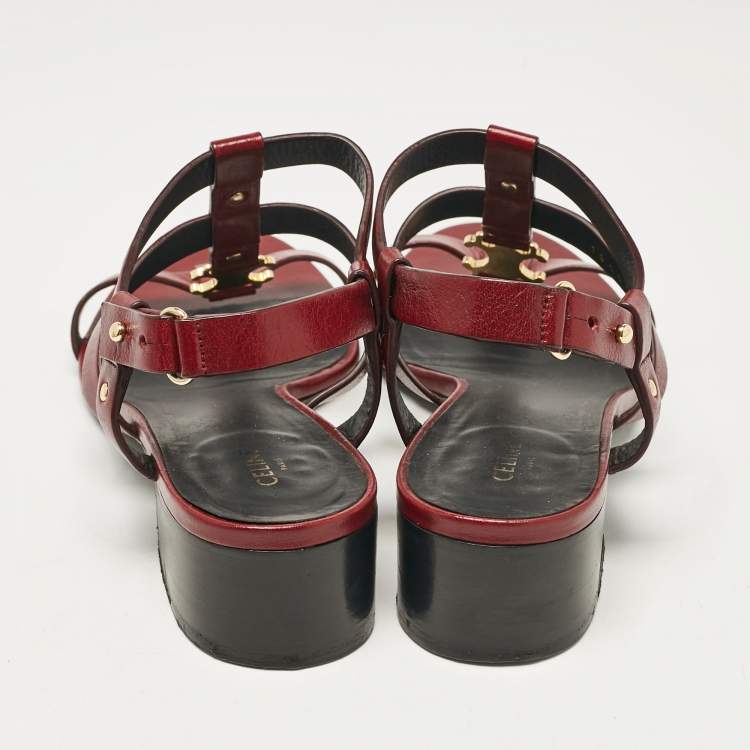 Pre Owned Celine Burgundy Leather Triomphe Ankle Strap Sandals Size 38