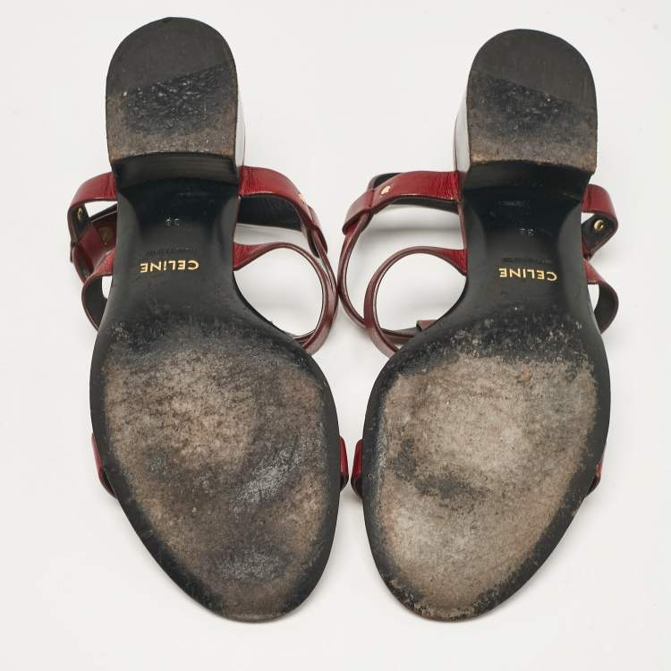 Pre Owned Celine Burgundy Leather Triomphe Ankle Strap Sandals Size 38