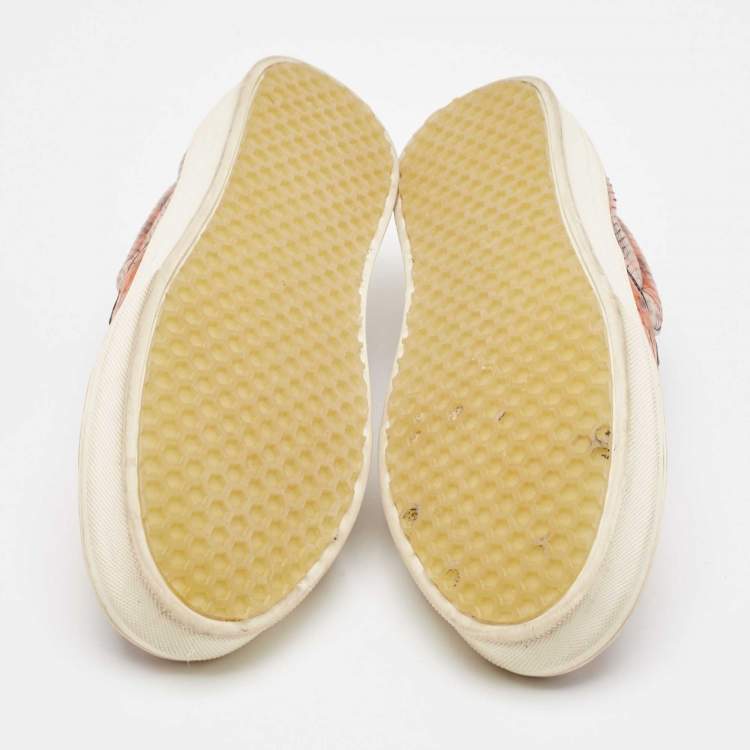 Pre Owned Celine Orange/Brown Snakeskin Leather Skate Slip On Sneakers Size 38.5