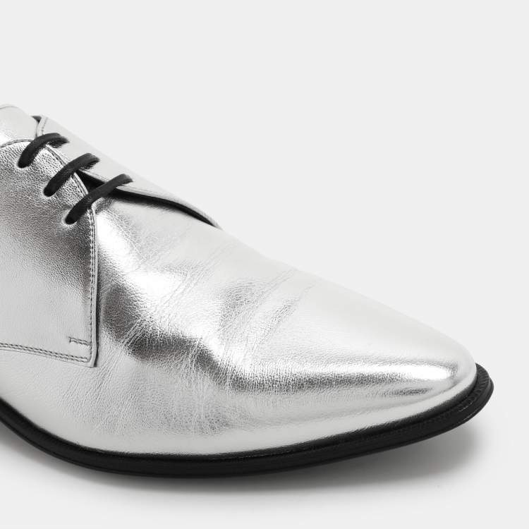 Pre Owned Celine Silver Leather Lace Up Derby Size 39