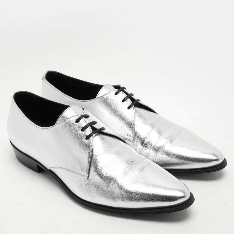 Pre Owned Celine Silver Leather Lace Up Derby Size 39
