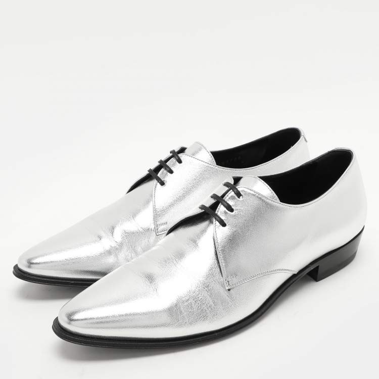 Pre Owned Celine Silver Leather Lace Up Derby Size 39