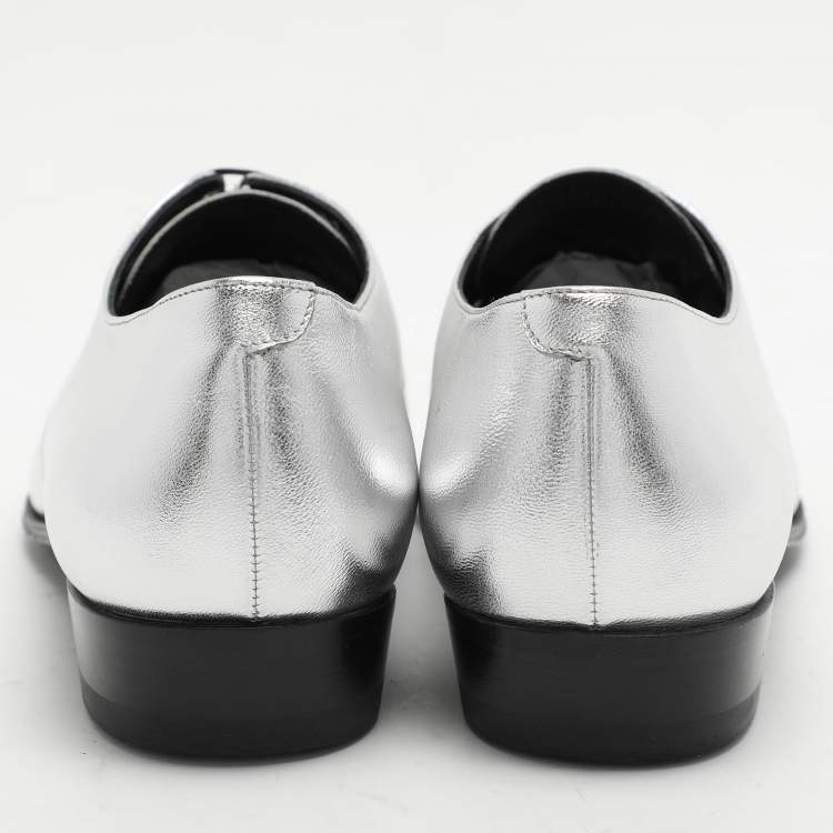Pre Owned Celine Silver Leather Lace Up Derby Size 39