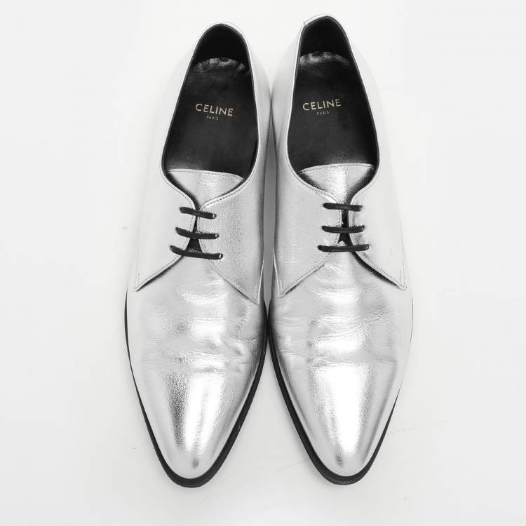 Pre Owned Celine Silver Leather Lace Up Derby Size 39