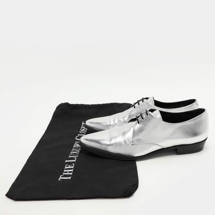 Pre Owned Celine Silver Leather Lace Up Derby Size 39