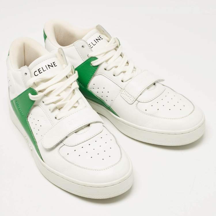 Pre Owned Celine White/Green Leather CT-02 Lace Up Sneakers Size 39