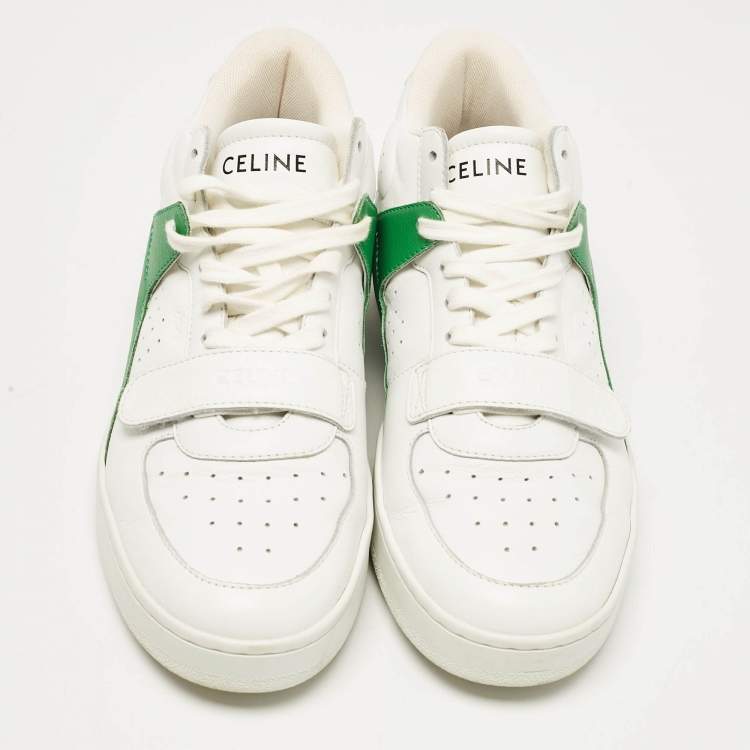 Pre Owned Celine White/Green Leather CT-02 Lace Up Sneakers Size 39