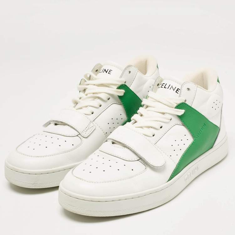Pre Owned Celine White/Green Leather CT-02 Lace Up Sneakers Size 39