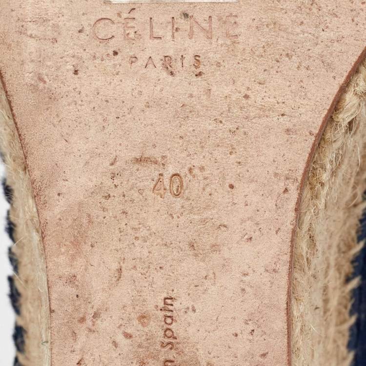 Pre Owned Celine Blue Calf Hair Open Toe Espadrille Wedge Sandals Size 40