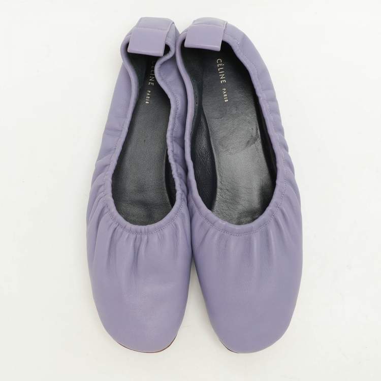 Pre Owned Celine Purple Leather Scrunch Ballet Flats Size 37.5