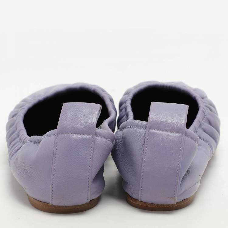 Pre Owned Celine Purple Leather Scrunch Ballet Flats Size 37.5