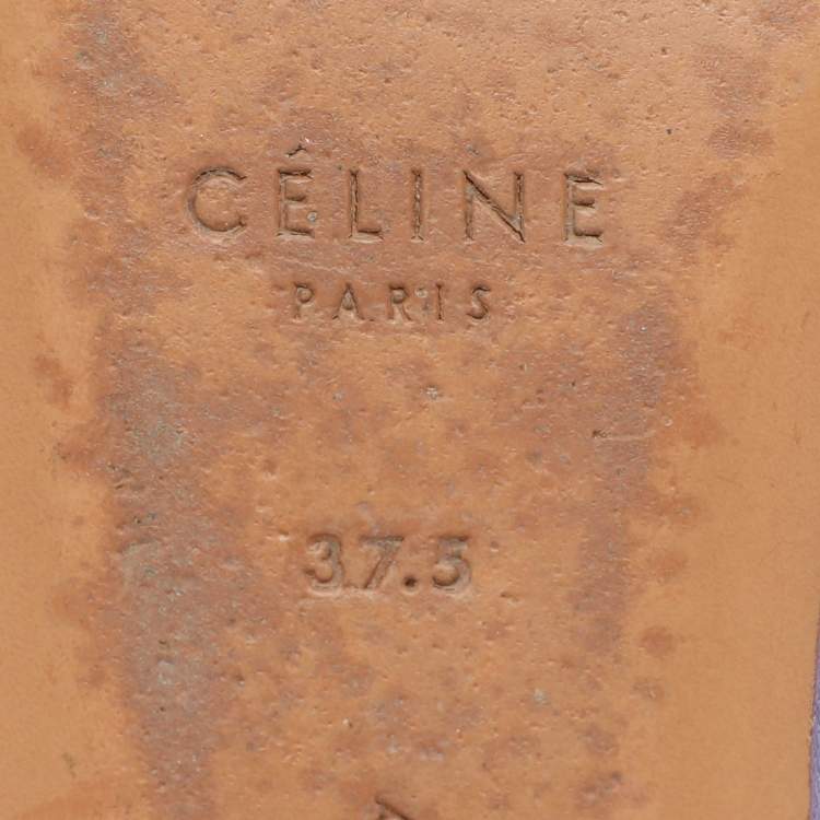 Pre Owned Celine Purple Leather Scrunch Ballet Flats Size 37.5