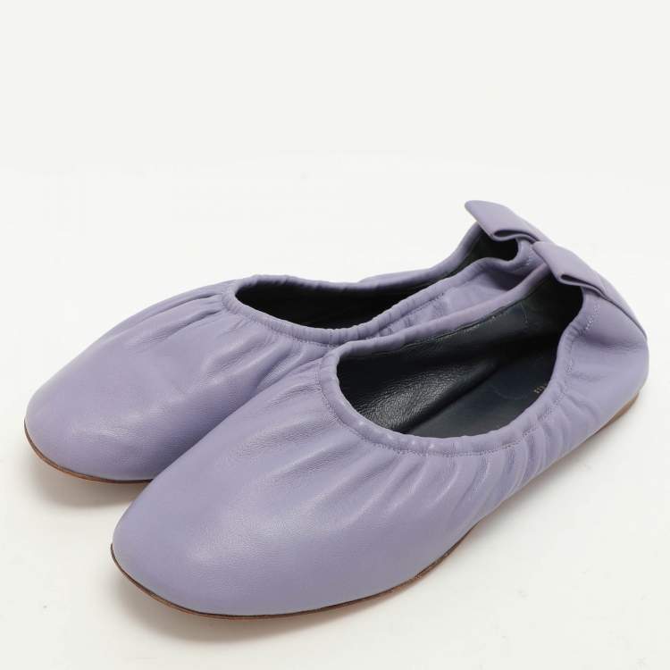 Pre Owned Celine Purple Leather Scrunch Ballet Flats Size 37.5
