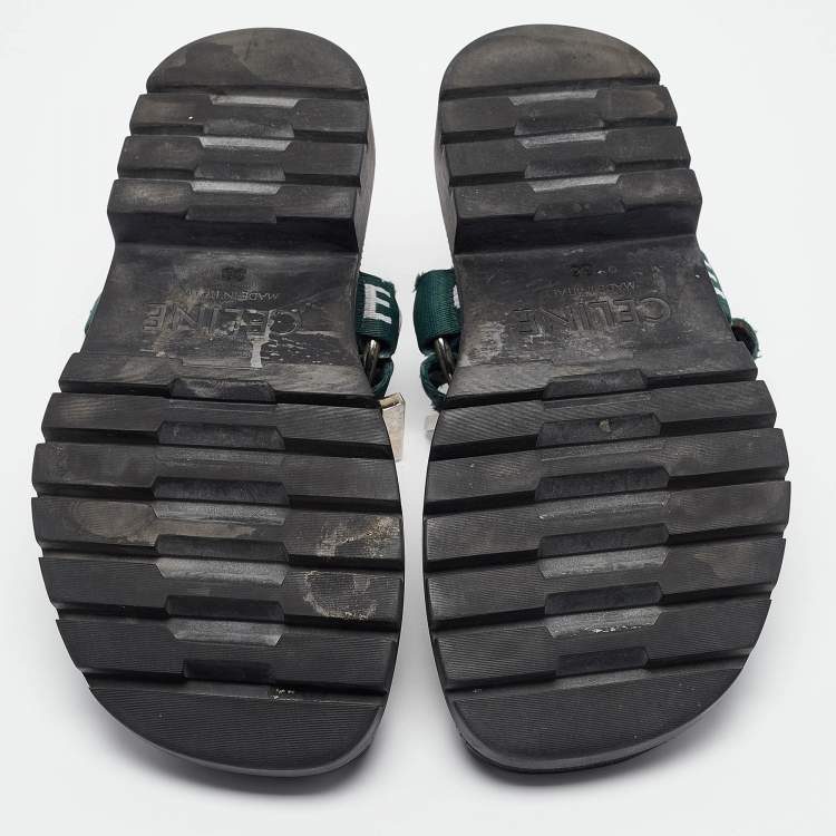 Pre Owned Celine Green Canvas Leo Ankle Strap Sandals Size 36