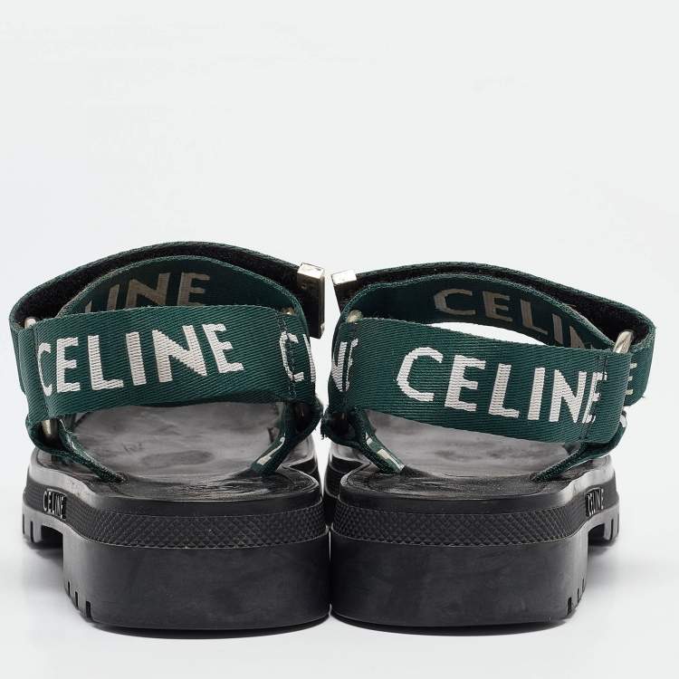 Pre Owned Celine Green Canvas Leo Ankle Strap Sandals Size 36