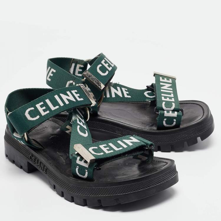 Pre Owned Celine Green Canvas Leo Ankle Strap Sandals Size 36