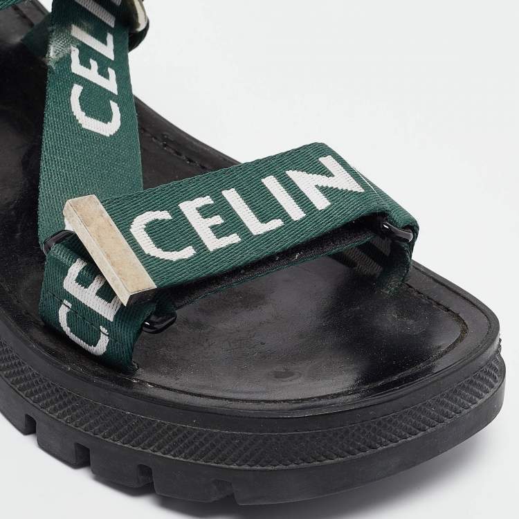 Pre Owned Celine Green Canvas Leo Ankle Strap Sandals Size 36