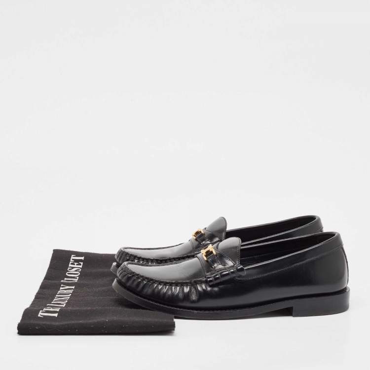Pre Owned Celine Black Leather Luco Triomphe Chain Loafers Size 36