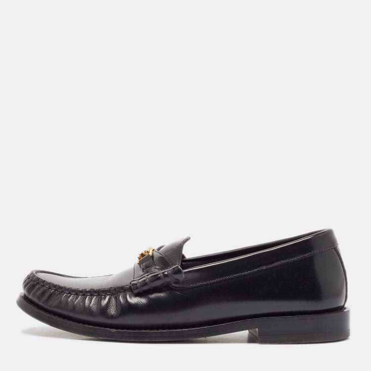 Pre Owned Celine Black Leather Luco Triomphe Chain Loafers Size 36