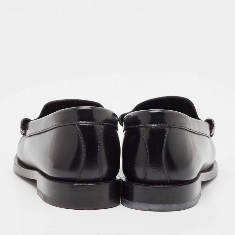 Pre Owned Celine Black Leather Luco Triomphe Chain Loafers Size 36