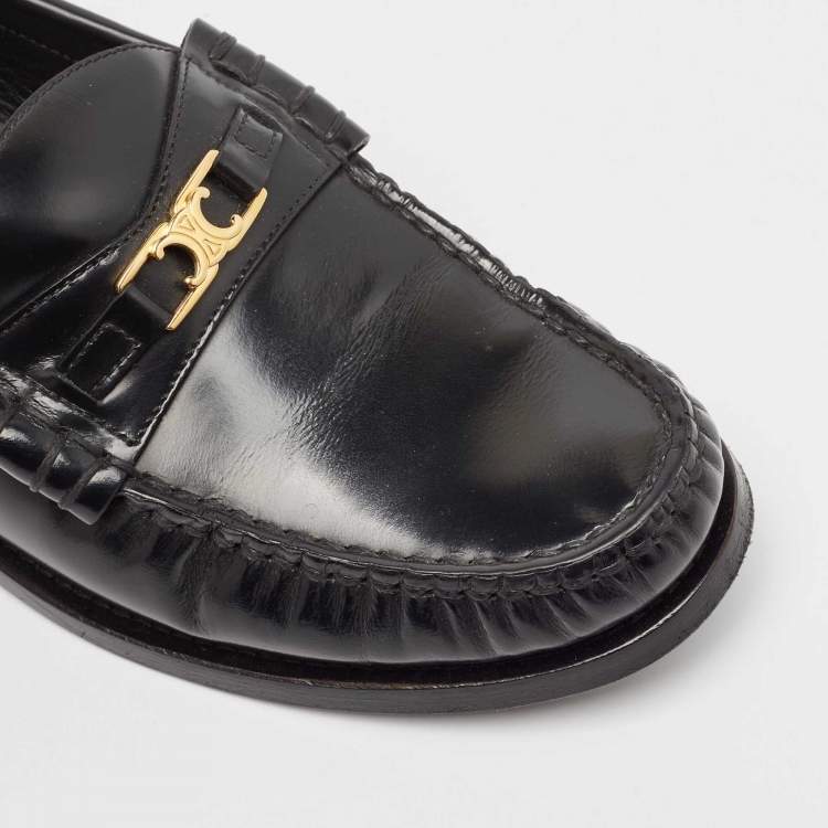 Pre Owned Celine Black Leather Luco Triomphe Chain Loafers Size 36