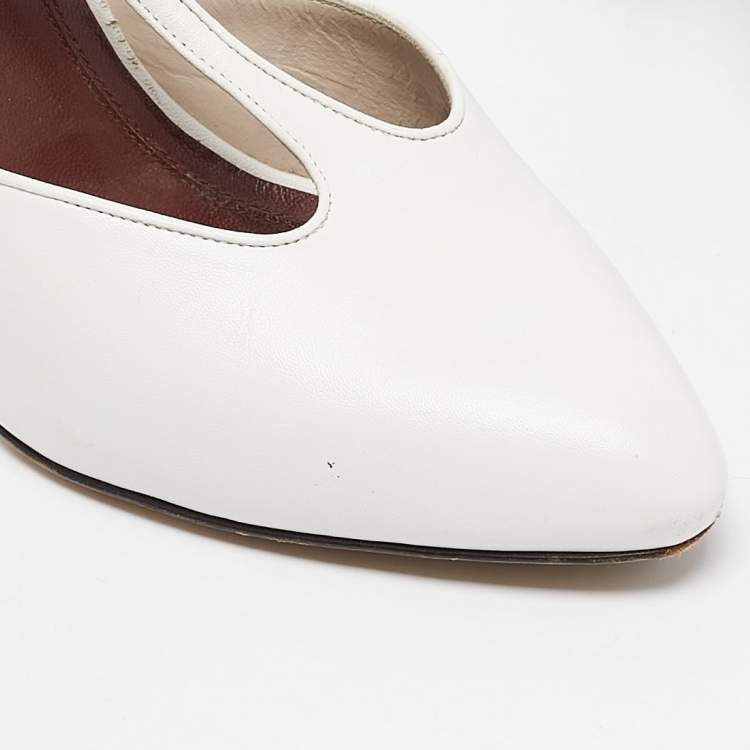 Pre Owned Celine White Leather Night Out T-Strap Ankle Wrap Pumps Size 36