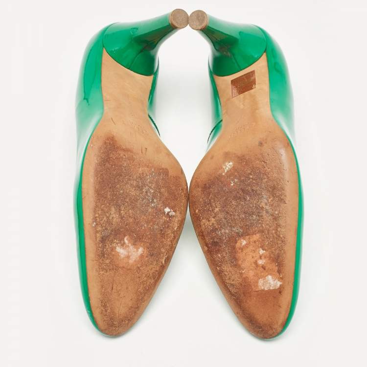 Pre Owned Celine Green Patent Leather Round Toe Pumps Size 39