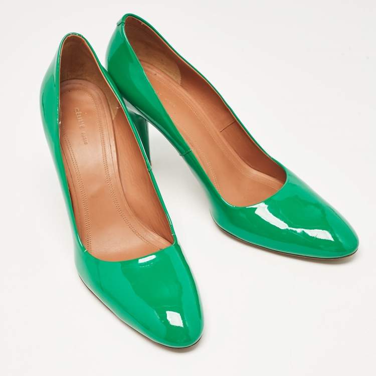 Pre Owned Celine Green Patent Leather Round Toe Pumps Size 39