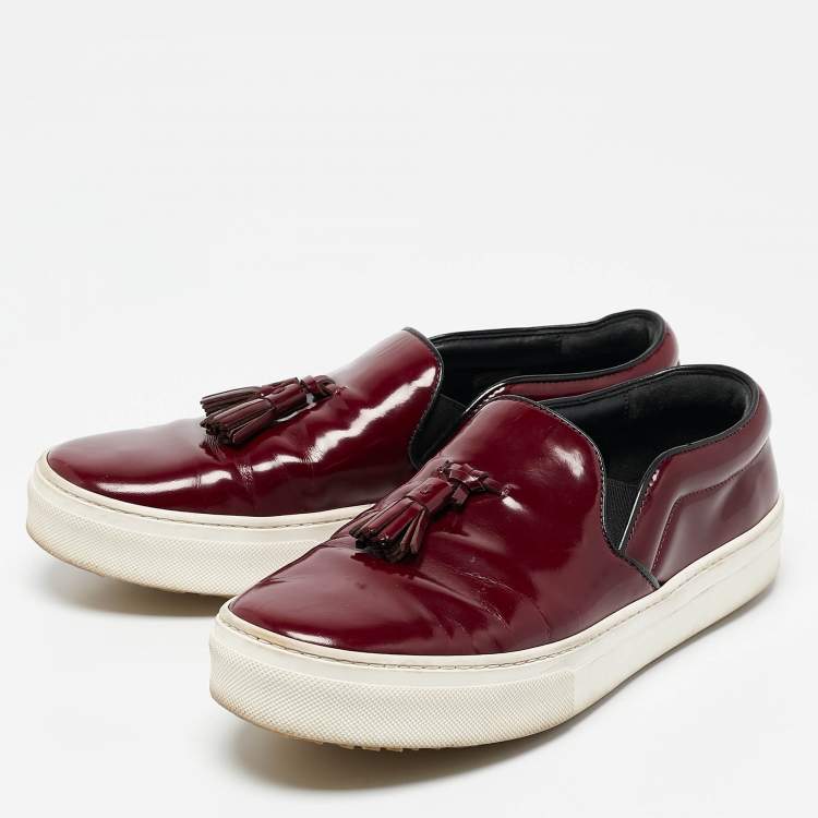 Pre Owned Celine Burgundy Leather Tassel Slip On Sneakers Size 38
