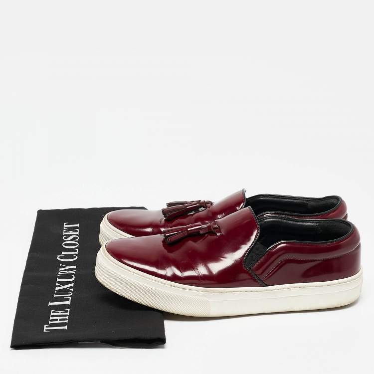 Pre Owned Celine Burgundy Leather Tassel Slip On Sneakers Size 38
