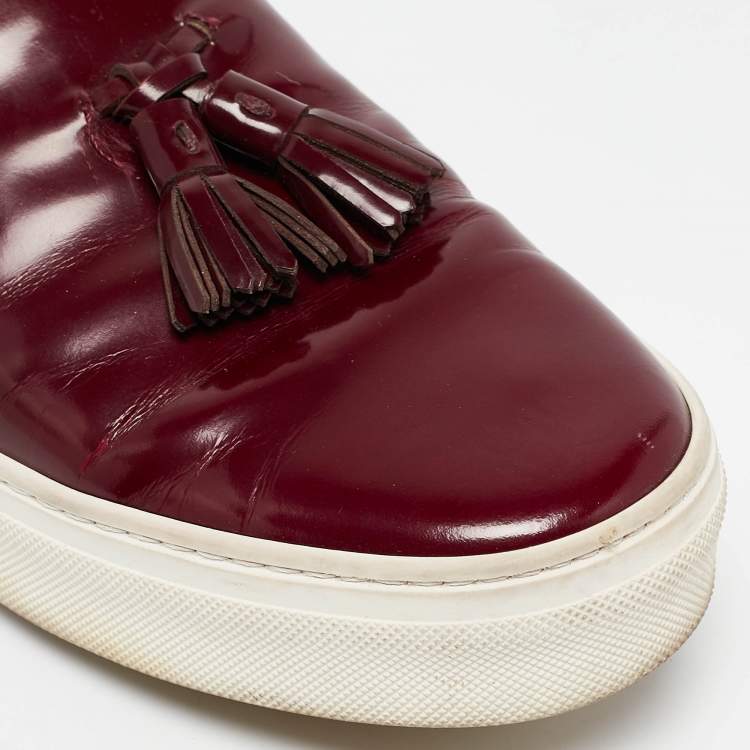 Pre Owned Celine Burgundy Leather Tassel Slip On Sneakers Size 38
