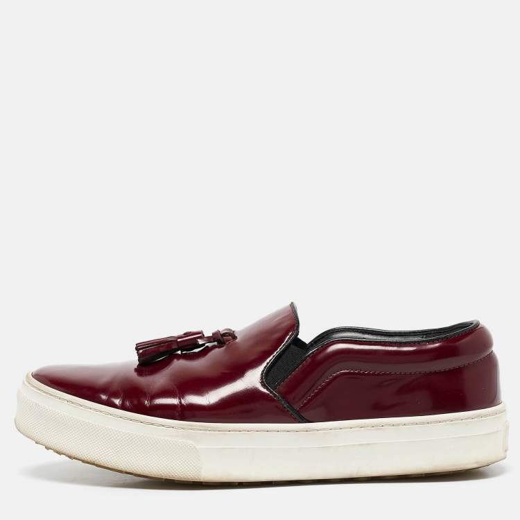 Pre Owned Celine Burgundy Leather Tassel Slip On Sneakers Size 38